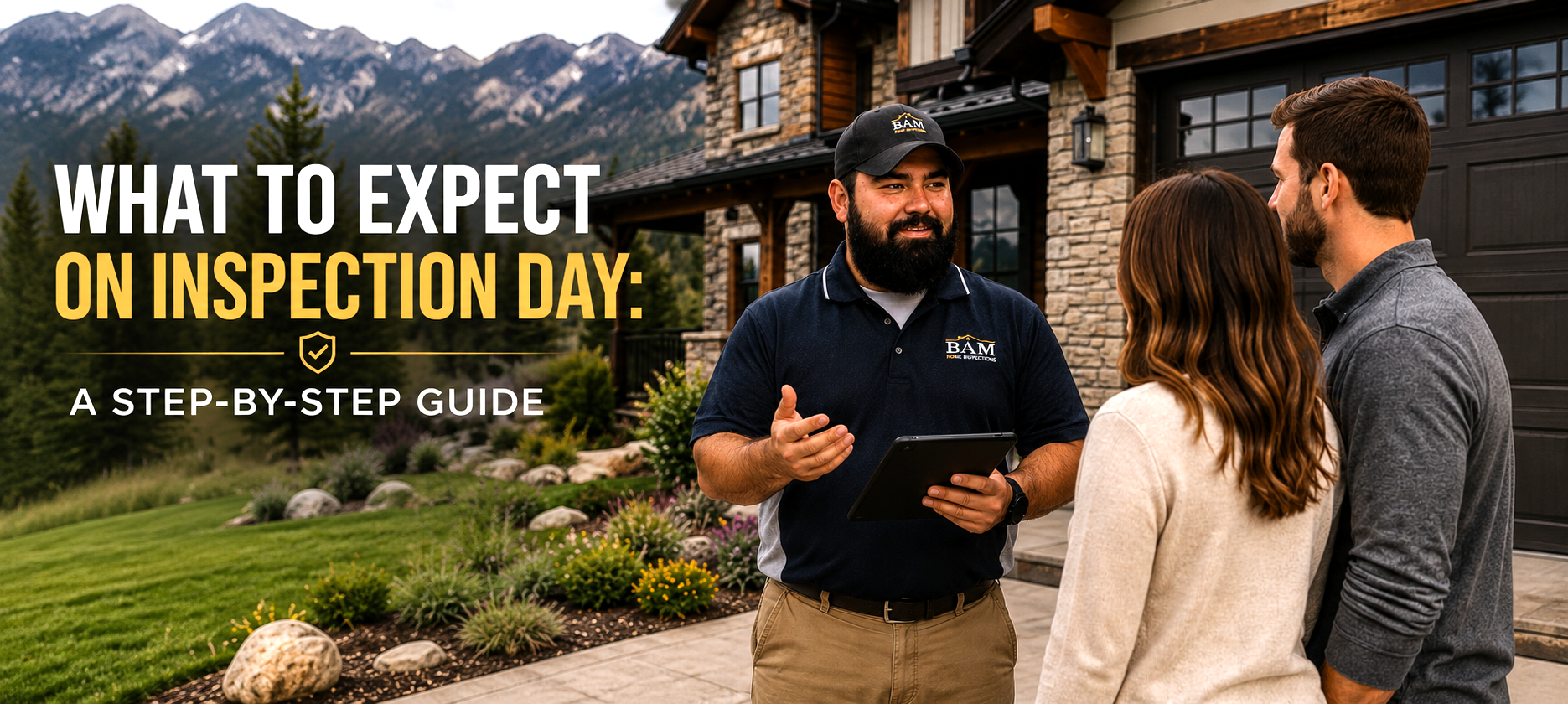 Image of a man speaking to a man and woman with the caption "What to Expect on Inspection Day: A step-by-step guide."