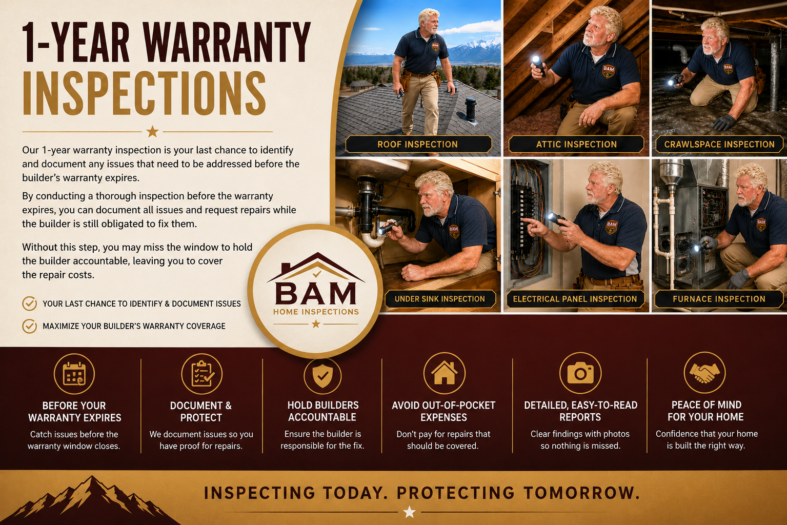 Our 1-year warranty inspection is your last chance to identify and document any issues that need to be addressed before the builder’s warranty expires.  By conducting a thorough inspection before the warranty expires, you can document all issues and request repairs while the builder is still obligated to fix them.  Without this step, you may miss the window to hold the builder accountable, leaving you to cover the repair costs.